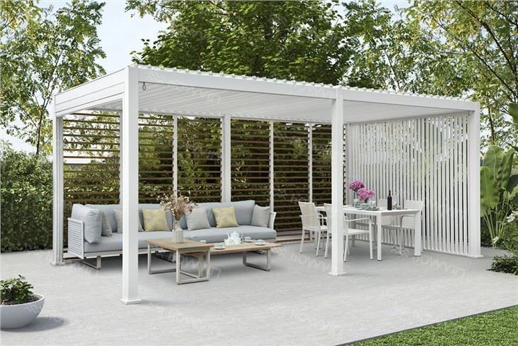 Howvin Wall Mounted Metal Pergola Outdoor Electric Sunshade Courtyard Pergola Garden